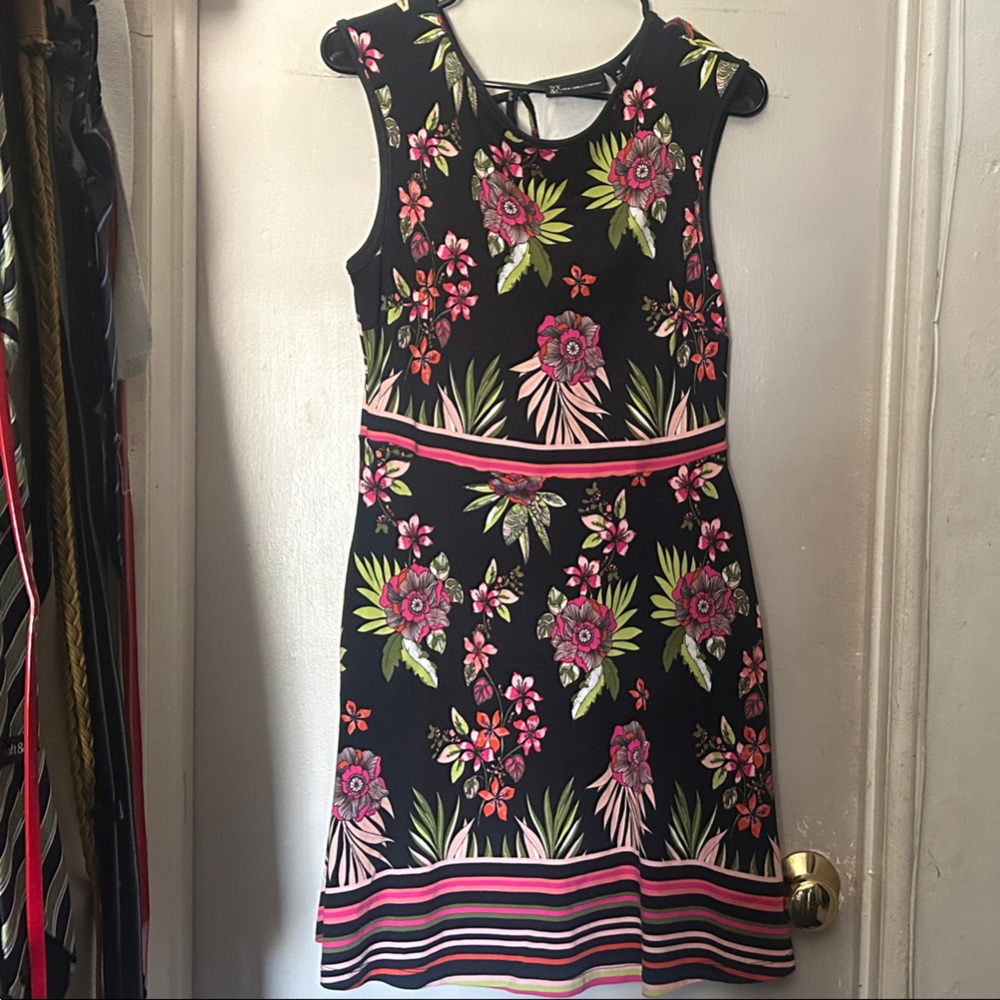 New York & Company Floral Dress with Pink and Blkack Accents